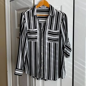 EXPRESS The Portofino Shirt, black white size Large